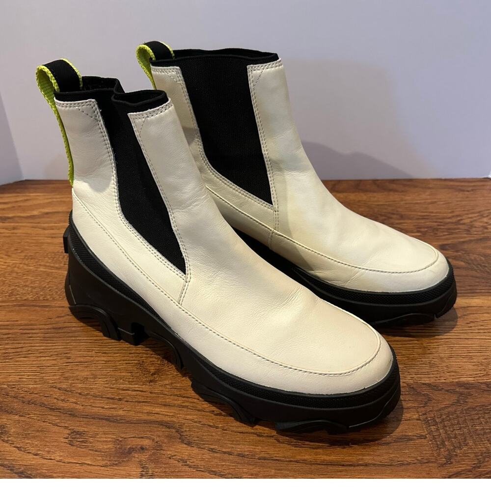 Sorel Brex Leather Chelsea Boots Chalk Black Women’s 9.5 Waterproof Modern Style